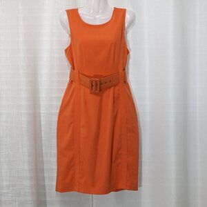 Calvin Klein Orange Belted Knee Length Sheath Dress - Size 8